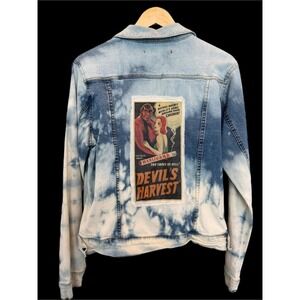 Upcycled Bleach Dye Jean Jacket‎ Vintage Anti-Weed Propaganda Devil Patch